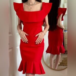 Elegant Red Ruffle Dress